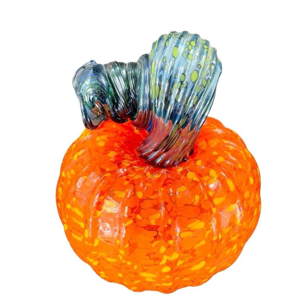 Hand Made Art Glass Pumpkin‎ Heavy Figure Paperweight Hand Blown Glass Decor VTG